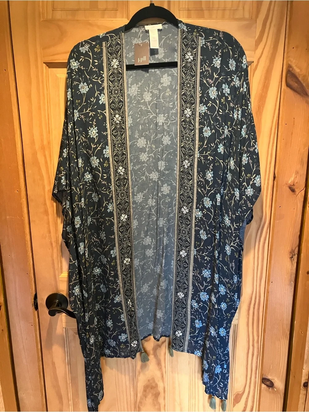 J. Jill Smoky Blue Beaded Floral Sheer Kimono